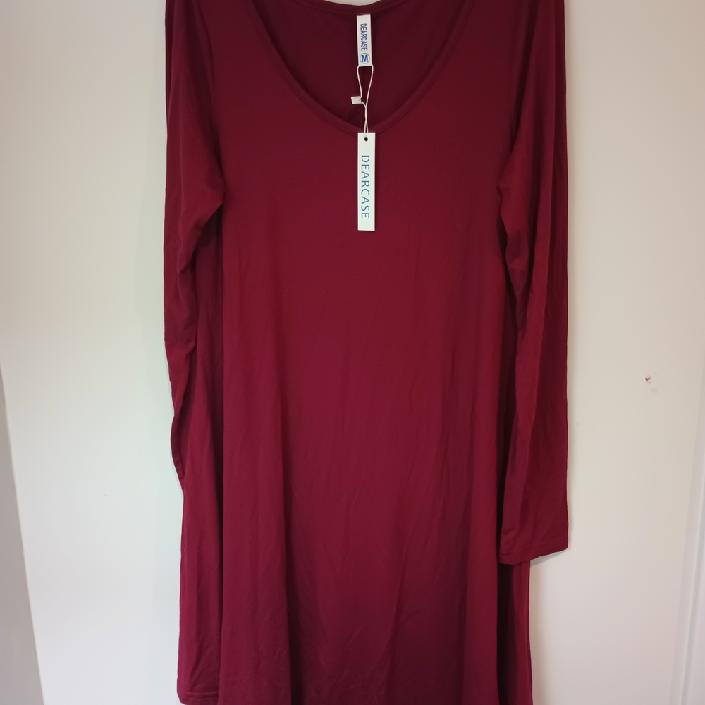 Elegant Long Sleeve Burgundy Dress